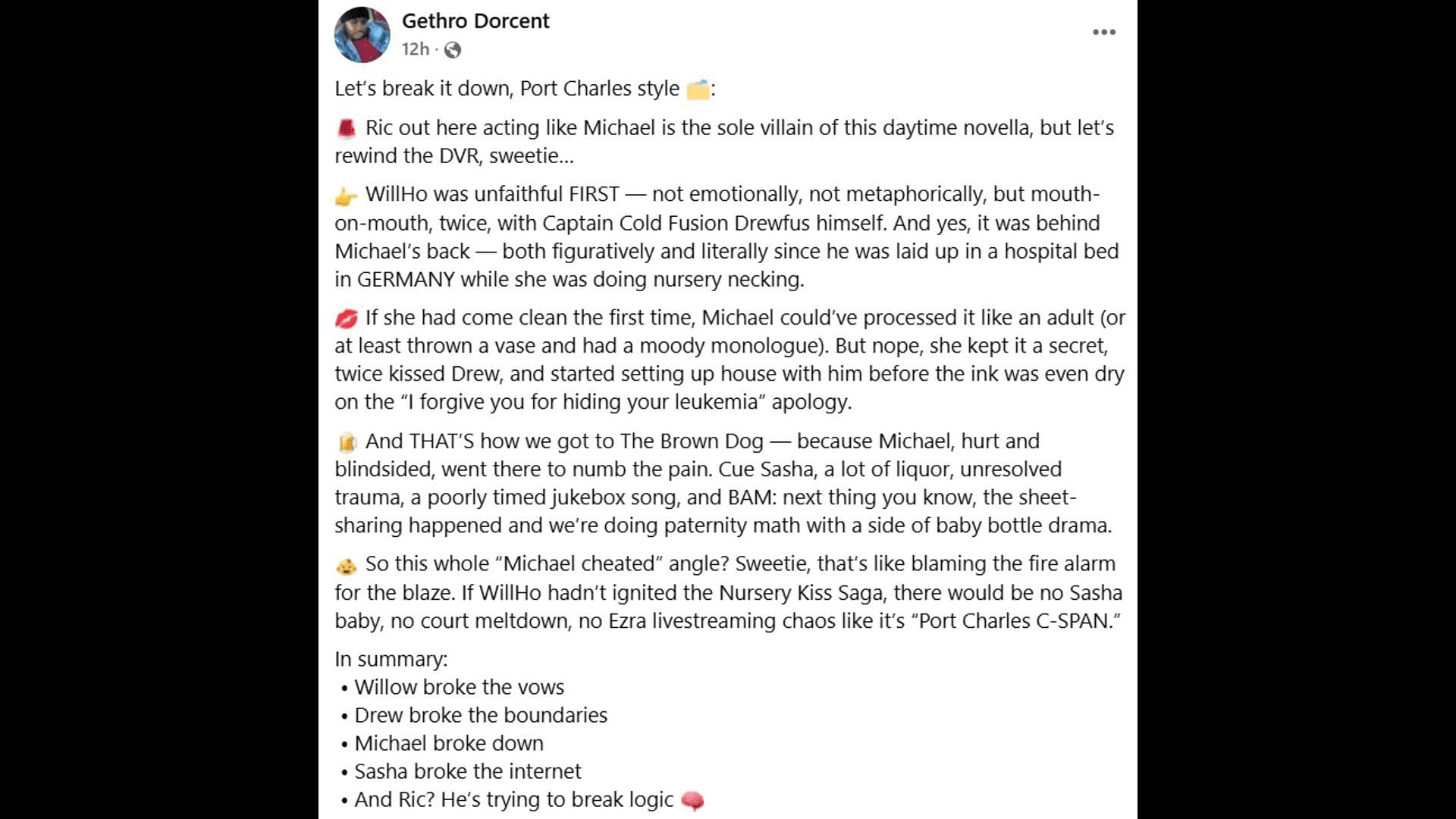 A Facebook post about Michael, Ric, and Willow (Image via Facebook/General Hospital Fans - Official)